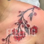 tatouage sur épaule et poitrine fleurs de cerisiers en couleurs